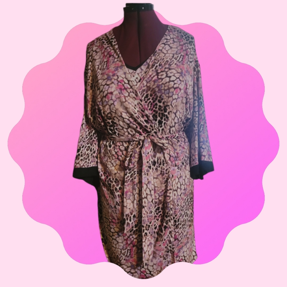 Joyspun matching camisole night gown and robe set, Lg/XL, pink animal print, GUC